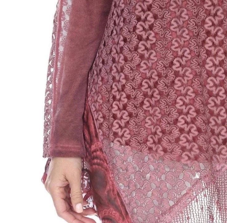 Túnica de renda rosa Simply Couture gola alta feminina pequena boho romântica - Imagem 4 de 4