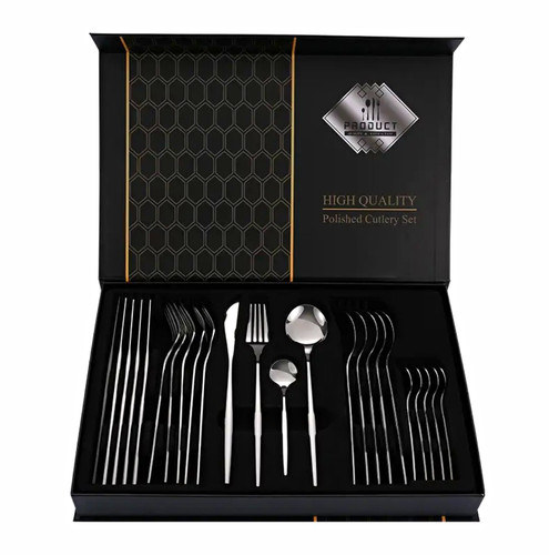 30pc Polished Stainless Steel Silver Cutlery Set, Service for 6, Gift Box