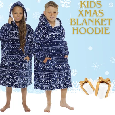 STYLE IT UP Kids Boys Girls Xmas Oversized Hoody Blanket Hoodies Snuggle Plush Fleece Gift