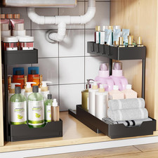 Under Sink Organizer 2 Pack, 2 Tier with Sliding Drawer, Bathroom Kitchen
