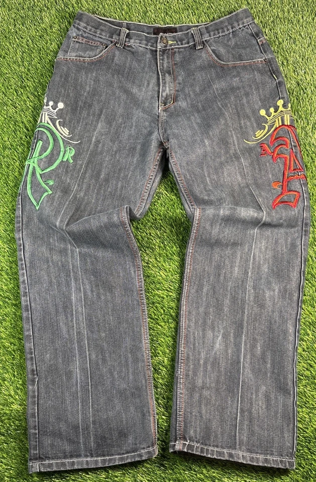 Vintage Y2K Red Ape Baggy Jeans Mens 36x30 Embroidered Logo Skater Punk Grunge - Image 2 of 4