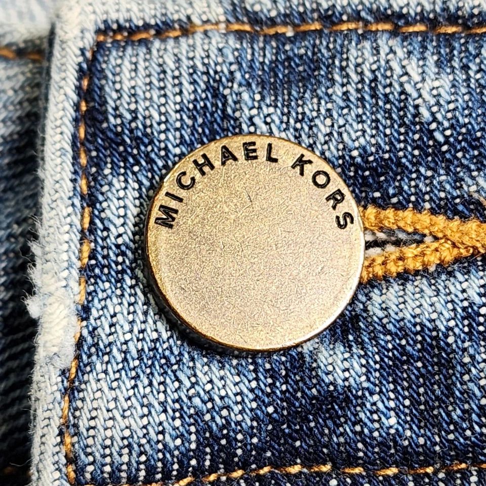 Pantalones de mezclilla Michael Kors para mujer Dillon calce relajado retazos azul desgastado talla Foto 4 de 4