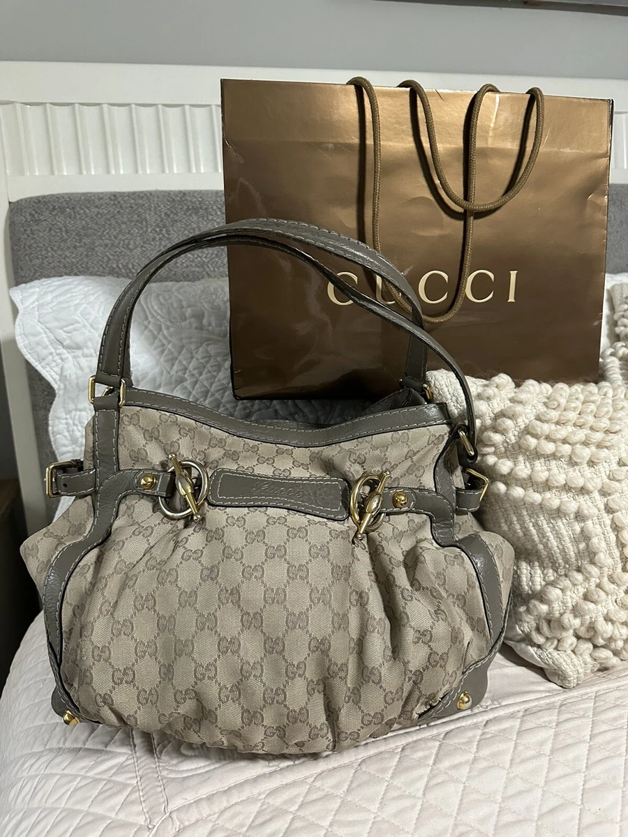 Gucci Jockey Tote Bag GG Monogram Logo Horsebit Large Hobo Bag Vintage