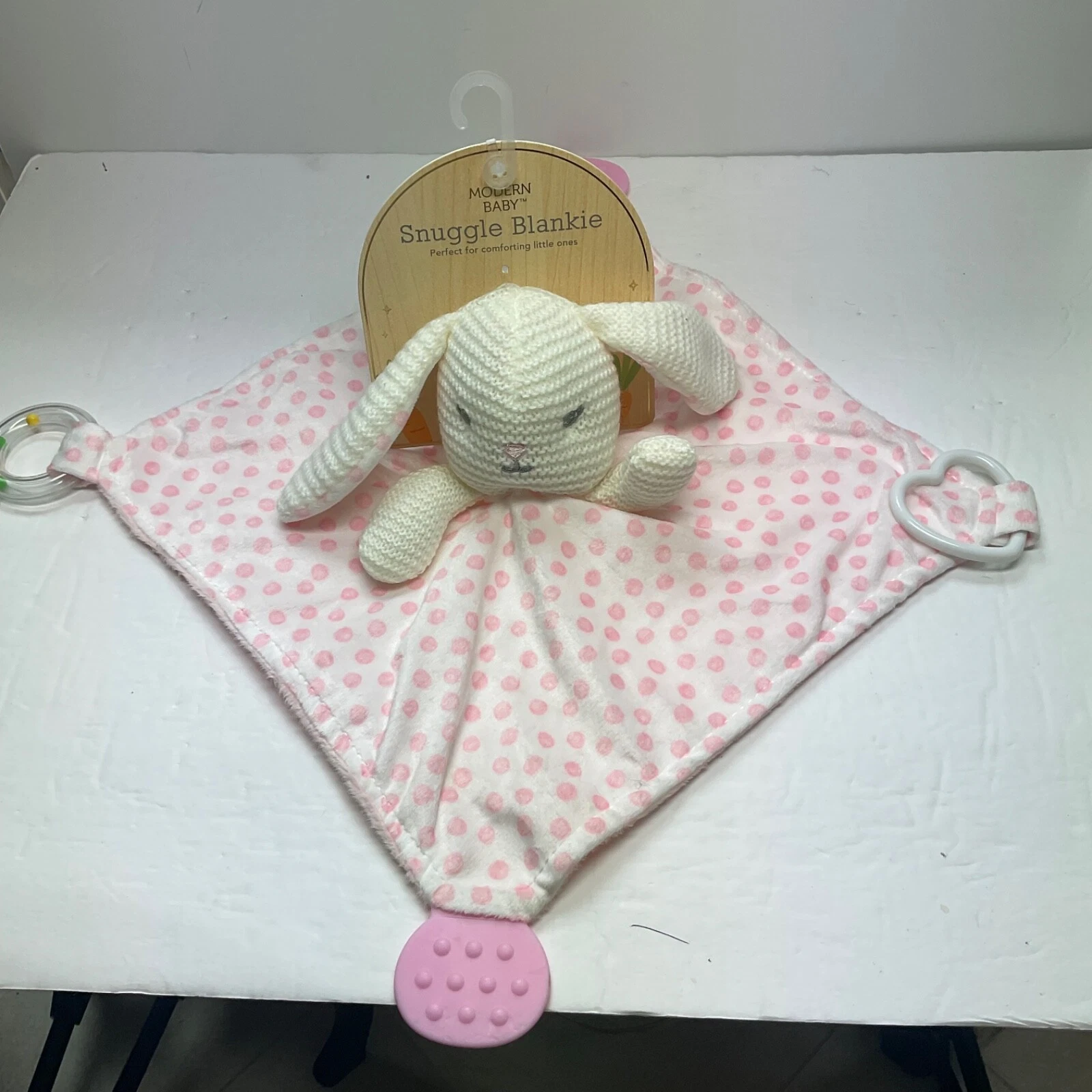 Modern Baby Snuggle Blankie Rabbit New With Tag Rattle Teether 12x12 Sensoryn