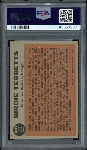1962 Topps Baseball #588 Birdie Tebbetts PSA 7 - 第 2/2 張圖片