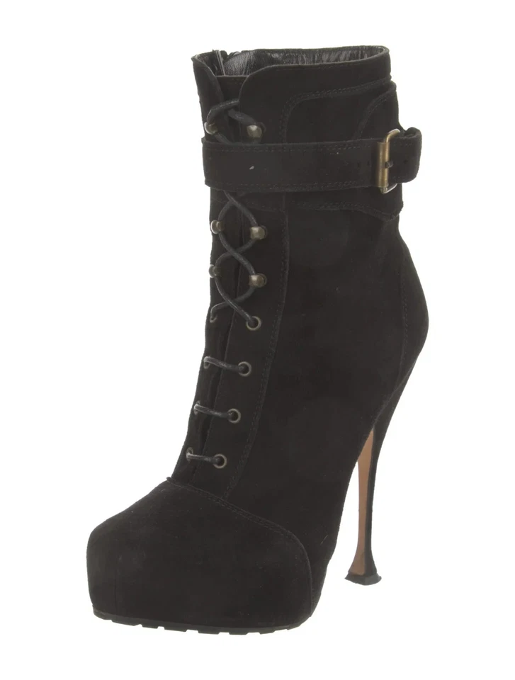 Botas Brian Atwood Tacones Plataforma Con Cordones Gamuza Negras Talla US 6 36.5 Foto 2 de 4