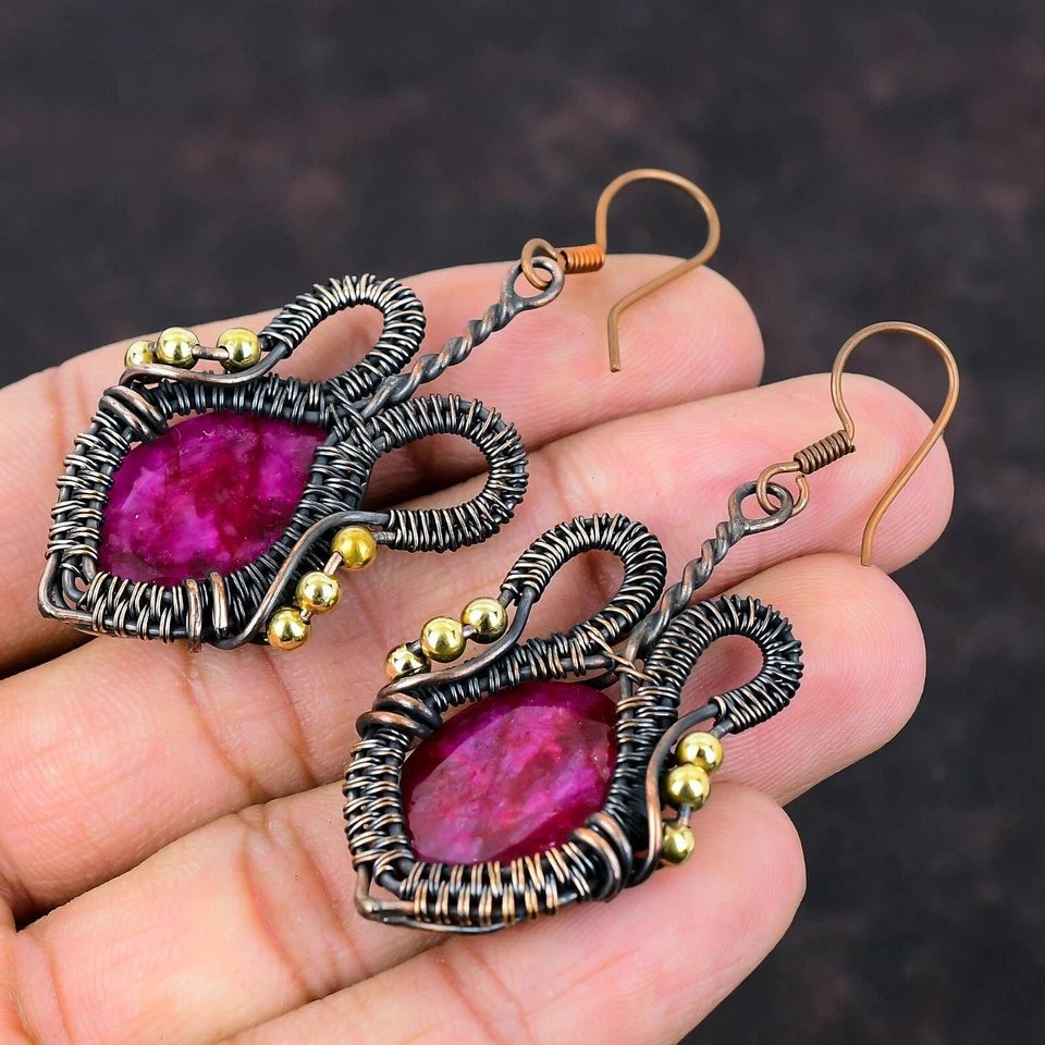 Медь натуральный Кашмир рубиновая проволока обернутая мать подвеской падение новые серьги ювелирные изделия - Изображение 3 из 4