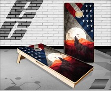 Wolf American Flag Cornhole Boards Bean Bag Toss Game