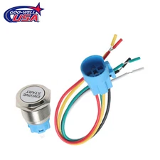 Engine Start Button Push Switch Ignition + Wiring Harness LED Voltage 12V 3/4"