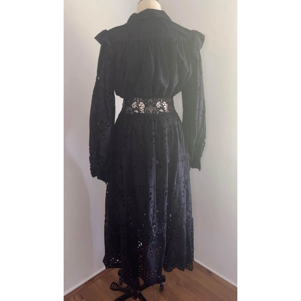 asos edition broderie shirt dress in black ASOS DESIGN broderie midi tiered shirt dress with short sleeves in black