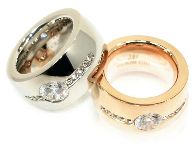 Edelstahlring Damenring 14mm rose silber Zirconia wuchtig Partnerring Massiv - Bild 1 von 3