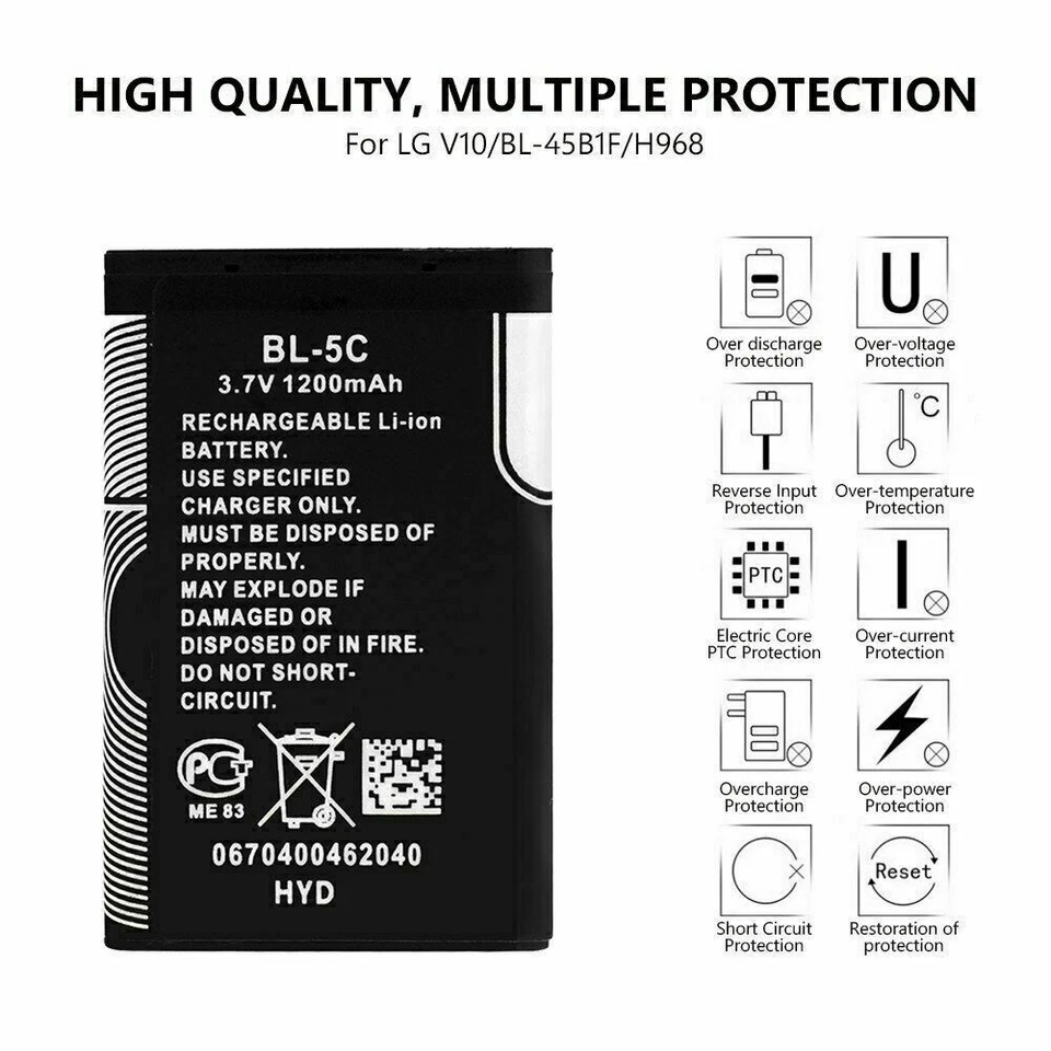 Batería 1020 mAh BL-5C para teléfono Nokia N70 N91 N72 E60 1100 3110 3650 7600 1600 Foto 3 de 4