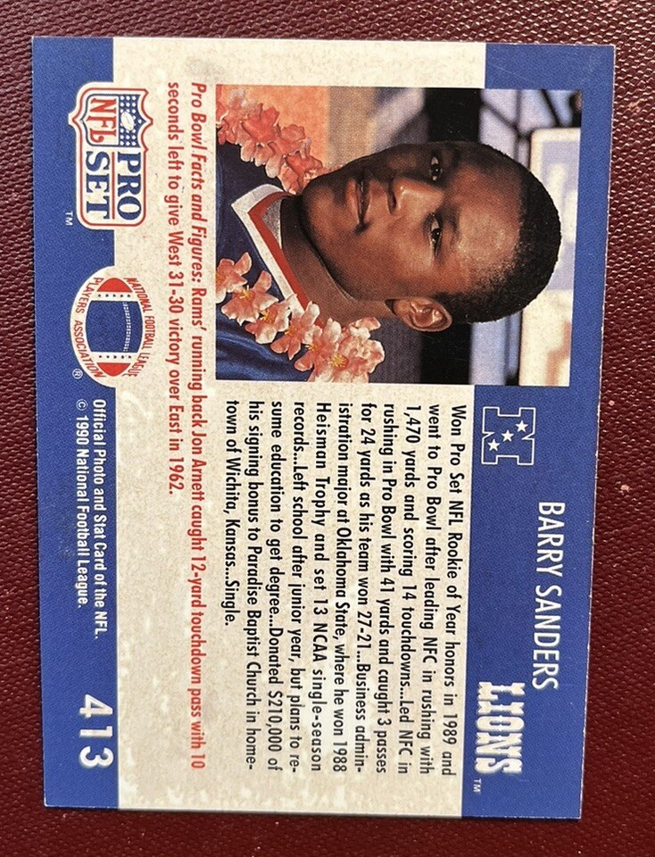 Barry Sanders 1990 Pro Set Pro Bowl Card 413 eBay