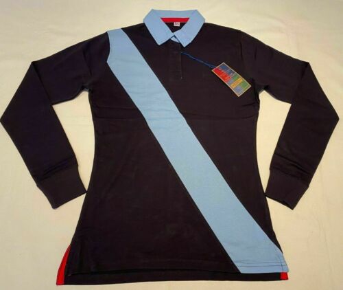 LADIES BLUE DIAGONAL STRIPE LONG SLEEVE FRONT ROW RUGBY SHIRT FR113 - Picture 1 of 1