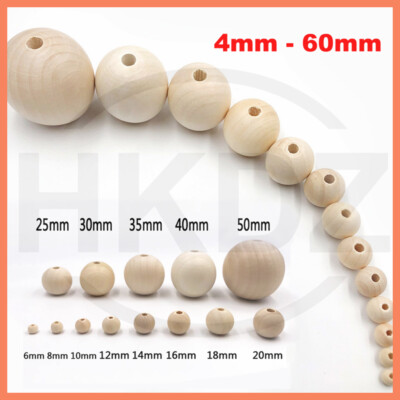 Natur Holz Bastelkugeln Holzperlen Kugel mit Loch 4 mm bis 60 mm Durchmesser