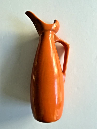 Vintage Fulper Stangl Ewer Mount Hope Pottery Orange Pitcher Mid Century Modern