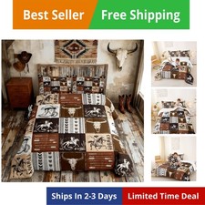 Western Comforter Set Queen Size,Southwestern Aztec Country Horse Bedding Set...