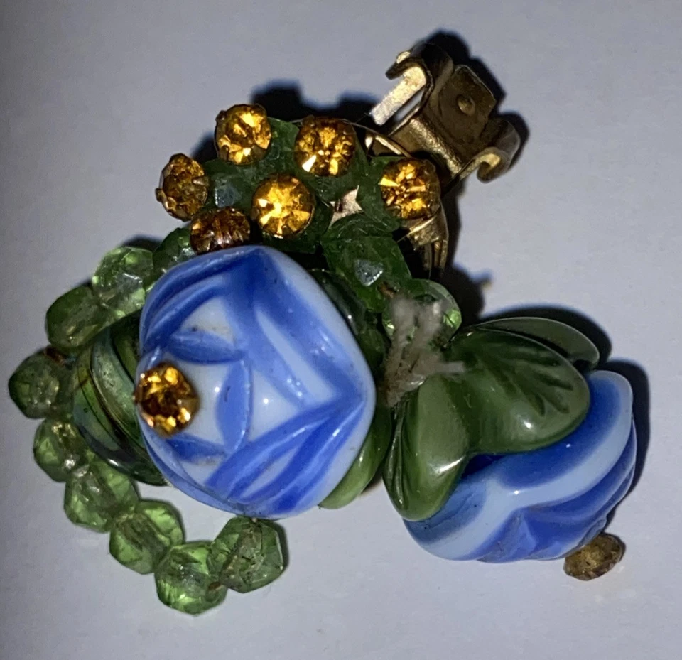 HATTIE CARNEGIE JOYERÍA VINTAGE CLIP EN PENDIENTES FIRMADOS Cuentas Azules/Verdes Foto 4 de 4