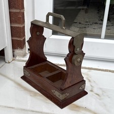 ANTIQUE Oak & Brass tantalus - NO KEY 