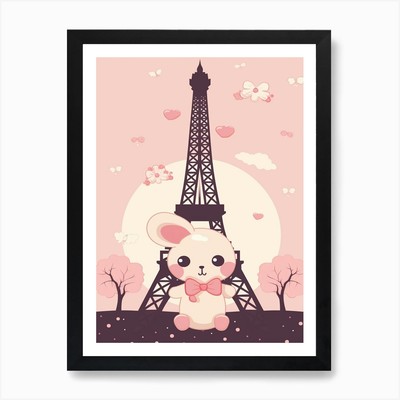 Eiffel Tower Paris France Kawaii Il Framed Wall Art Poster Canvas Print Picture