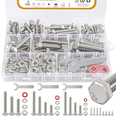 300pcs Hex Bolts and Nuts kit,304 Stainless Steel 1/4-20, 5/16-18,3/8-16 Bolt...