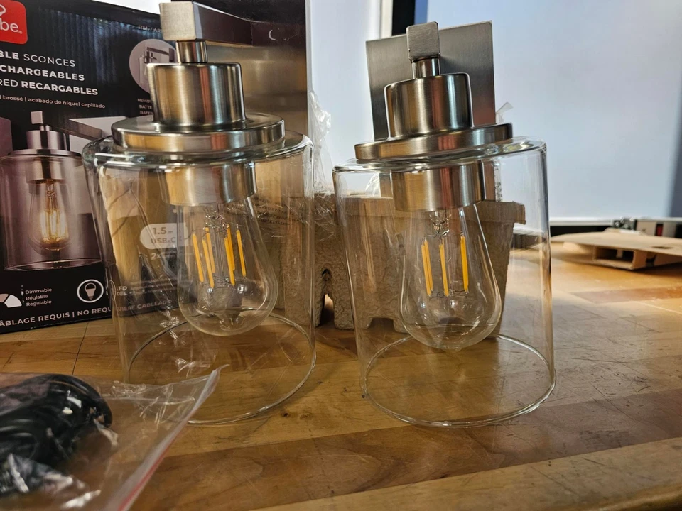 2 PACK - Globe Rechargeable Battery Powered Wall sconce Set - Silver - Image 3 of 4