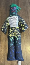 Dammit Doll Plush Doll W/ Green Yarn Hair Paint Splatter Design 12” Colorful