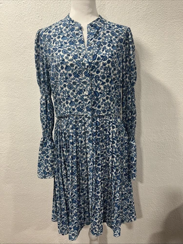 Abito MICHAEL KORS taglia M plissettato lungo manica a palloncino blu bianco bottoni floreali