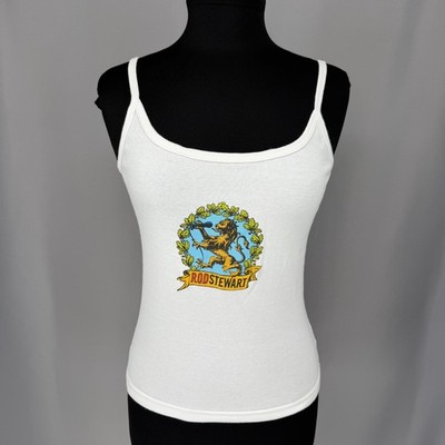Vintage Rod Stewart Tank Top Womens Medium White Lion Glitter Y2K Camisole Band