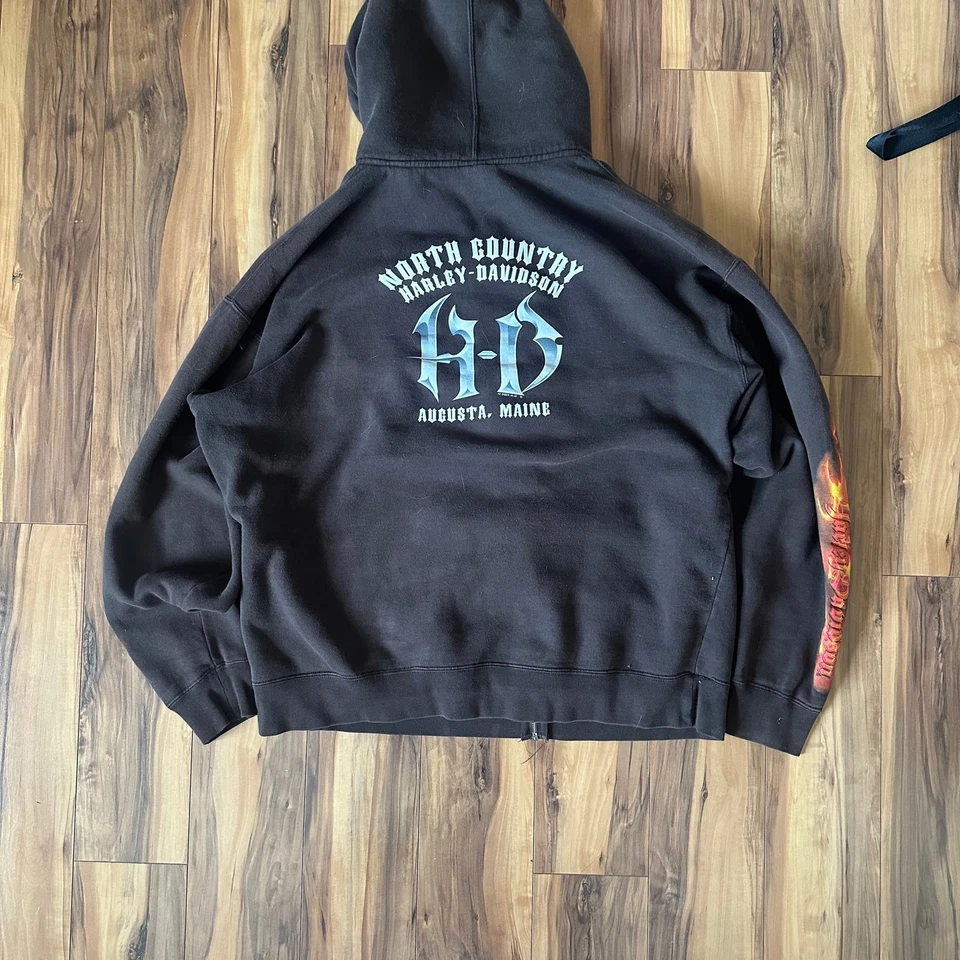 Vintage BROWN Harley-Davidson Flame Hoodie - Image 4 of 4