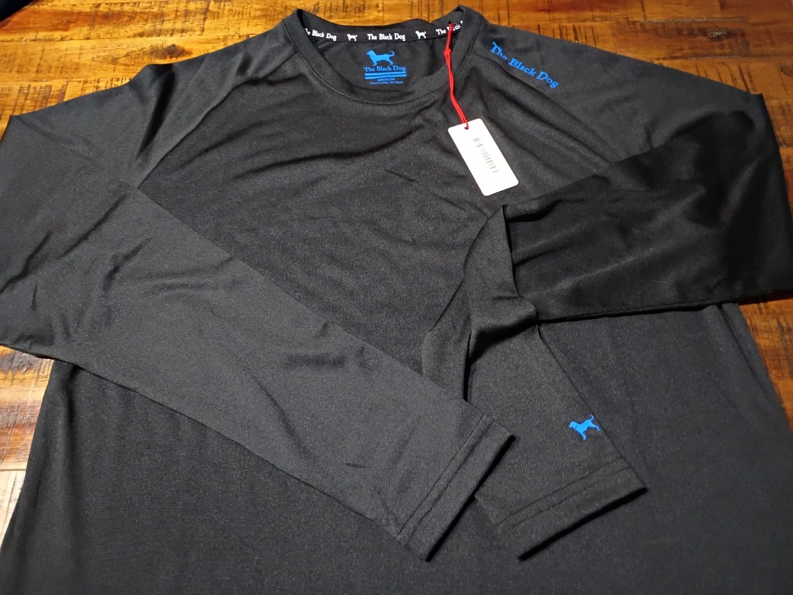 Men's The Black Dog Long Sleeve Tech T Shirt Black W Blue Logo Accents Sz Medium