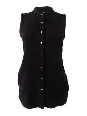 DKNY Women's Ruched Blouse (2, Black)