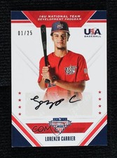 2020 USA Baseball Stars & Stripes Black Ink 1/25 Lorenzo Carrier Auto 0j81