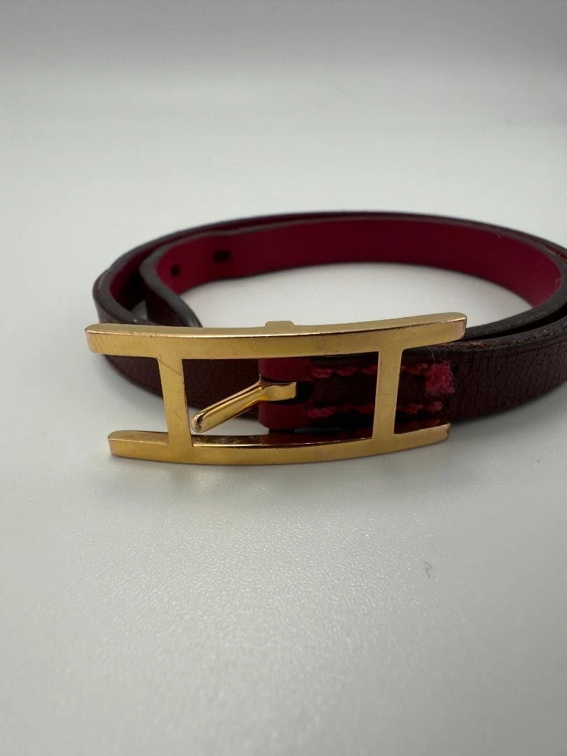 HERMÈS Bracciale Hermes Api Duuble Tour Pelle Reversibile Borgogna Ottimo Us No