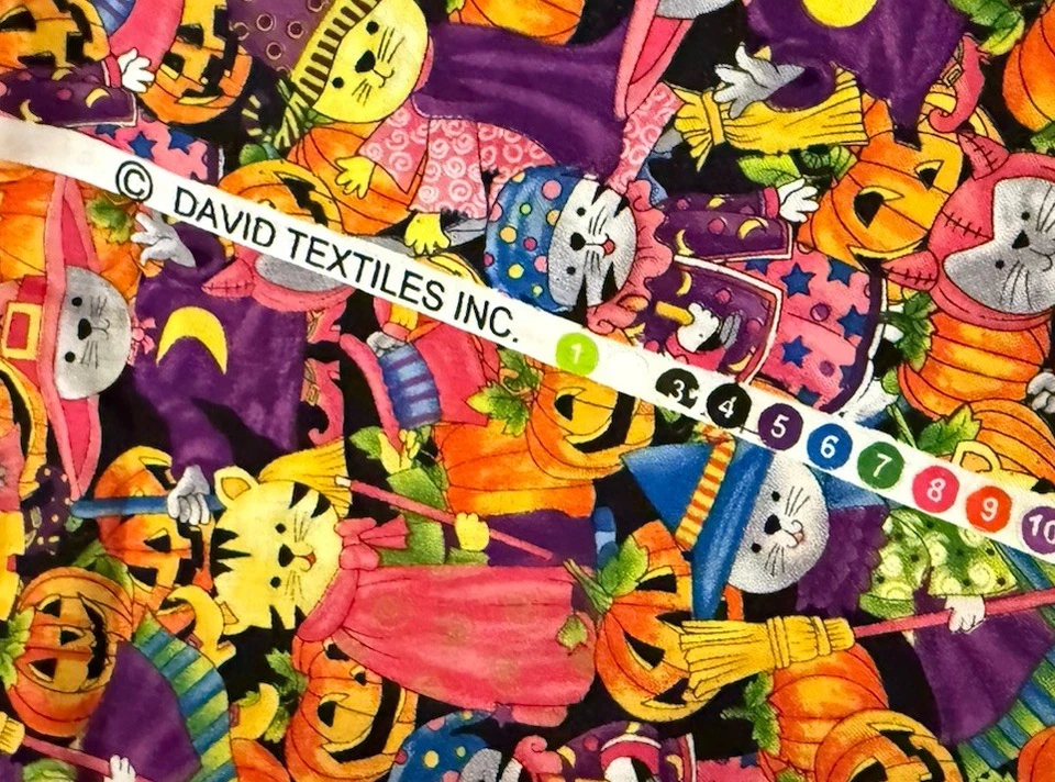 David Textiles Fabric Colorful Halloween Cats In Costumes Pumpkins 36 x 44” - Image 3 of 3