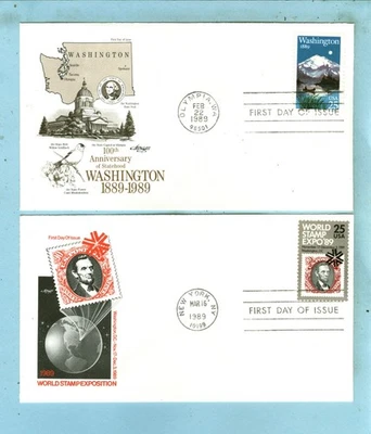 2 ARTMASTER FDC, "Sc 2404 Washington State 25c & Sc 2410 World Stamp Expo 25c" - Image 1 of 3