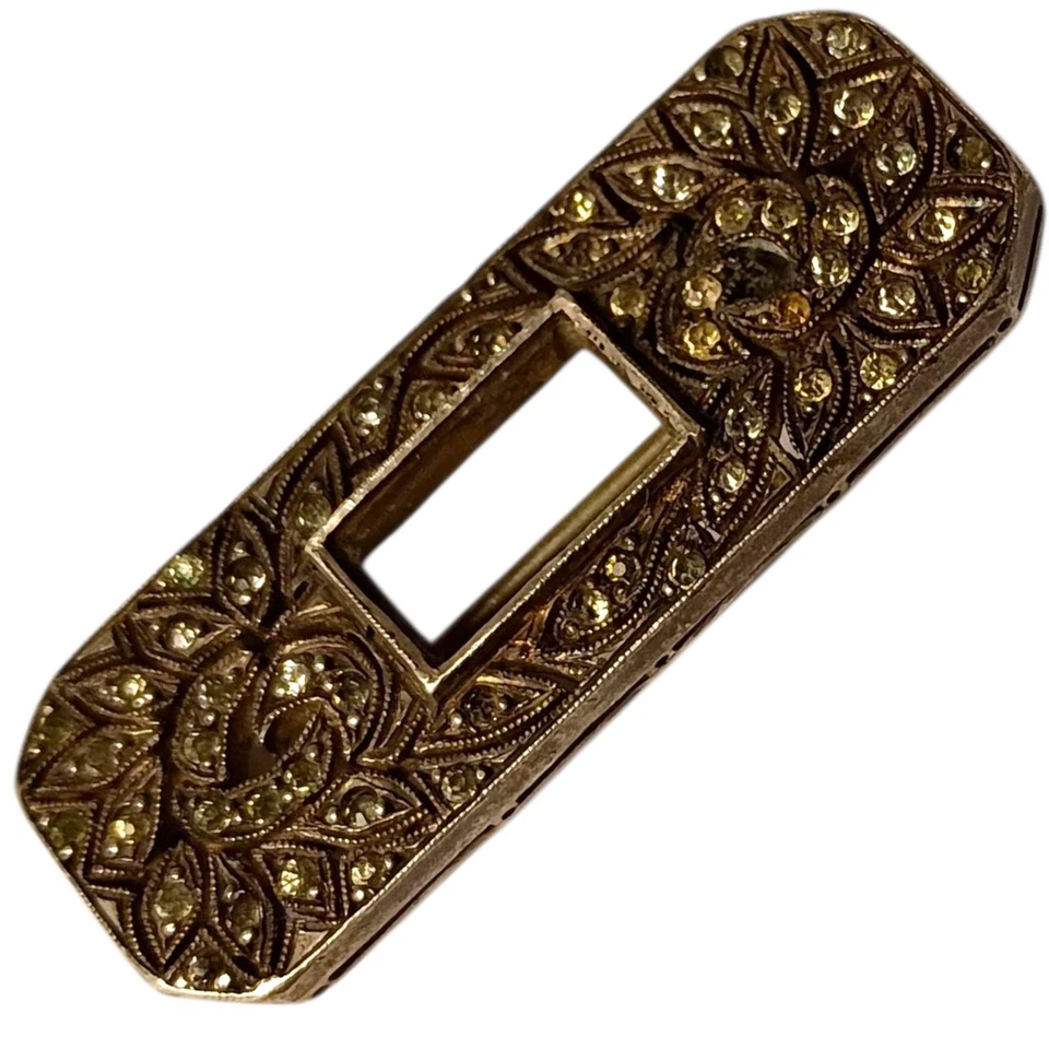 Брошь на булавке в стиле ар-деко из чистого серебра с прозрачными бриллиантами цвета зеленого шампанского - Изображение 2 из 4