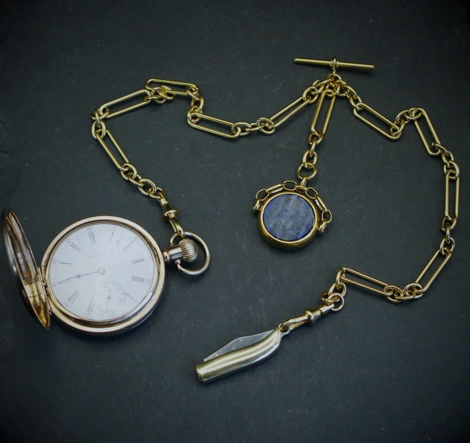 Antique Waltham 17J  Gold Filled Full Hunter Pocket Watch, Chain, Box,  Serviced - Image 3 of 4