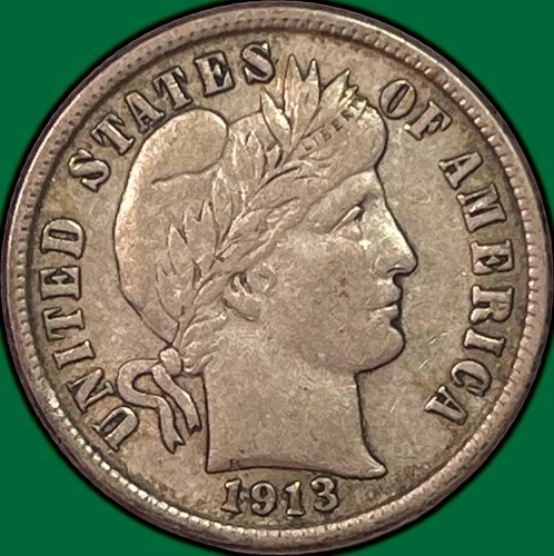 1913 Barber Dime Silver Choice Extremely Fine XF+ Coin #32690