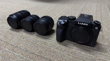 Panasonic LUMIX G7 camera, lenses, bag, microphone, SD card, holder, hoods