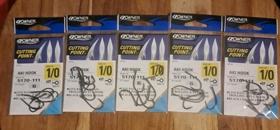 5170-111 Owner Size 1/0 AKI Fishing Hooks Qty 6 X 5 Packs