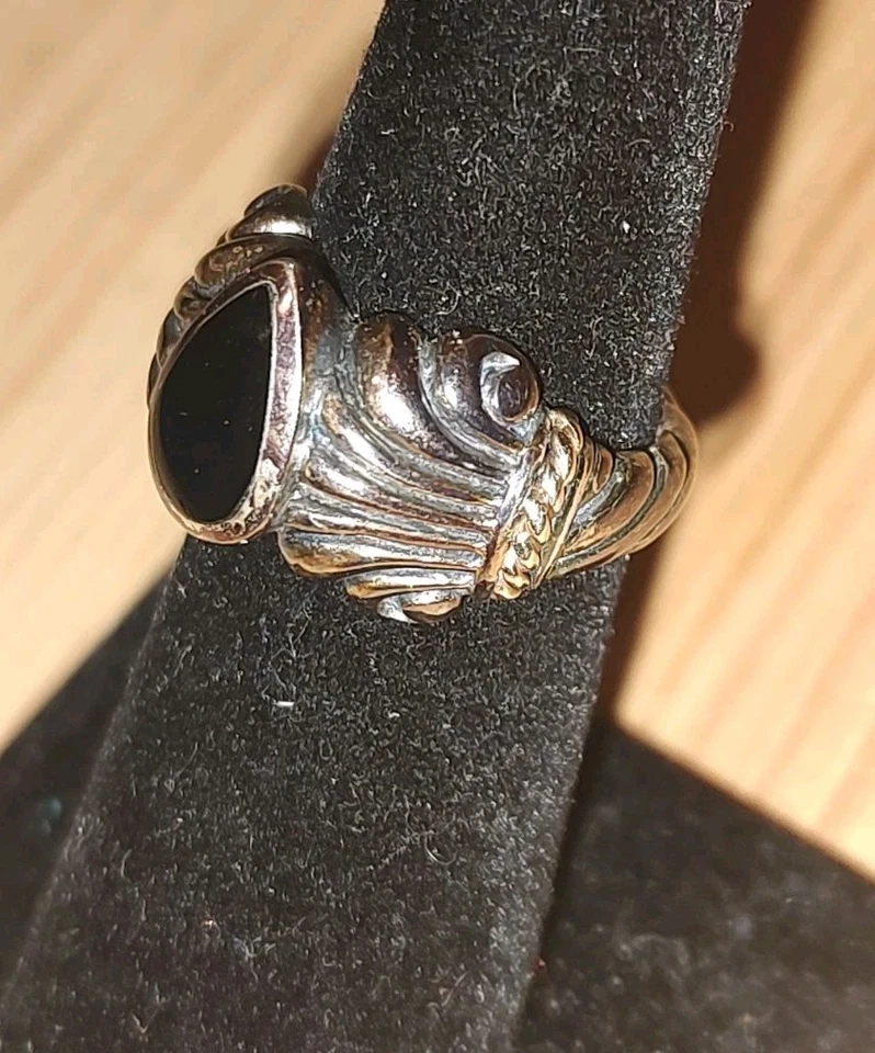 Anel Kabana vintage 925 ouro amarelo ônix 14k tamanho 5 pátina. - Imagem 2 de 3