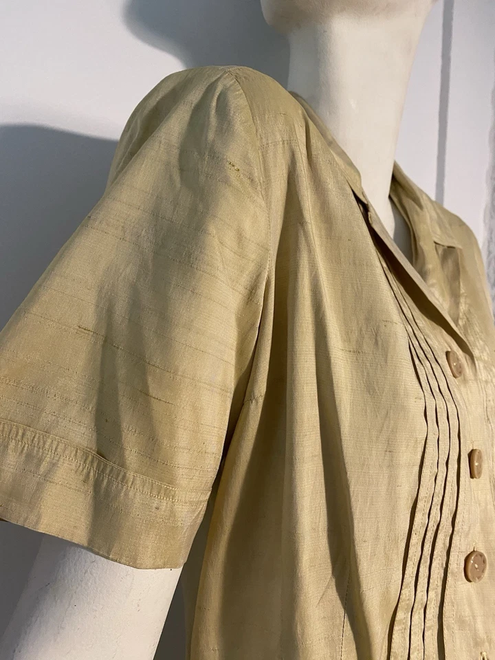 1940-х годов винтажный George Hess оригиналы шелковая рубашка талии день платье золото короткий рукав 40-х - Изображение 4 из 4