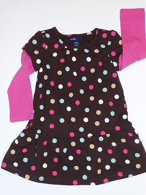 gap brown polka dot dress NEW BABY DOTTED T SHIRT 18-24 MONTHS DOTS DRESS PINK S Shirring at yoke