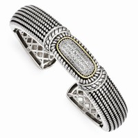 Sterling Silver W/ 14k Gold 1/4ct. Diamond Cuff Vintage Style Bracelet on sale Sterling Silver W/ 14k Gold 1/4ct. Diamond Cuff Vintage Style Bracelet on sale