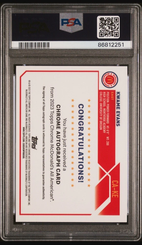 PSA 9 - KWAME EVANS Auto 2023 Topps Chrome McDonalds All American McDonald's KJ - Image 2 of 2