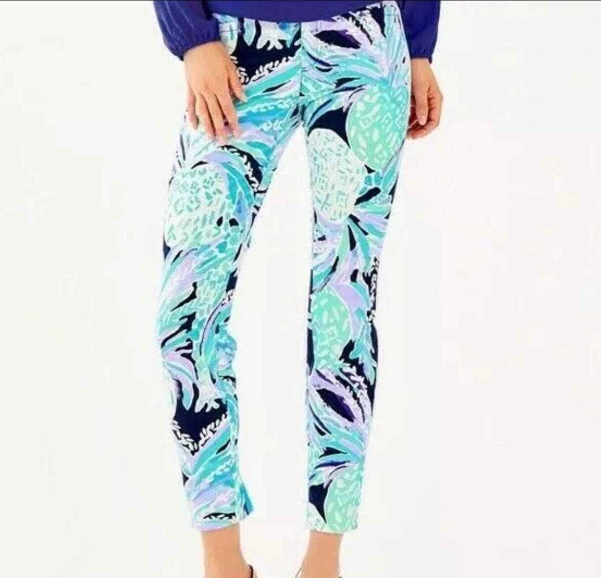 $148 Lilly Pulitzer Kelly Skinny Bright Navy Allota Colada Ankle Pants Size 6