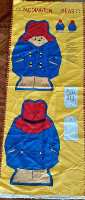 Paddington Bear Fabric Cut Sew Panel Applique 1999 Stuffed Doll Rose & Hubble