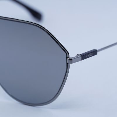 NEW Fendi FE40080U FF MATCH 12C Ruthenium Smoke Mirror Unisex Round Sunglasses Fendi Smoke Mirror Pilot Unisex Sunglasses FE40080U 12C 65  main image 4