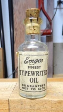 vintage EMGEE Finest Typewriter Oil cork top glass bottle oiler